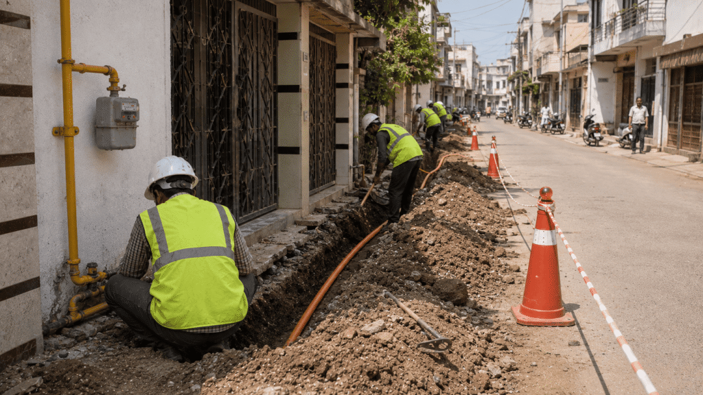 Completed city gas pipeline installation by Sumeru EPC Pvt Ltd for Gujarat Gas in Amreli