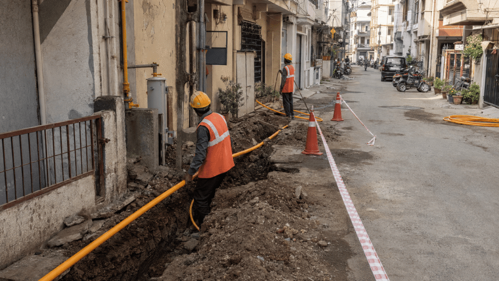 Completed city gas pipeline installation by Sumeru EPC Pvt Ltd for Gujarat Gas in Surat