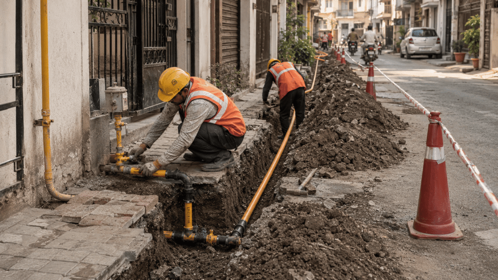 Completed city gas pipeline installation by Sumeru EPC Pvt Ltd for Gujarat Gas in Surat