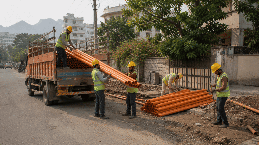 Completed city gas pipeline installation by Sumeru EPC Pvt Ltd for MNGL in Nashik