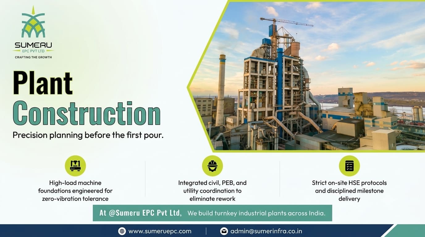 Industrial plant construction ground engineering and precision civil foundation work before concrete pouring in India