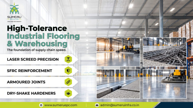 High-tolerance superflat industrial flooring and laser screed concrete placement in a VNA logistics warehouse in India