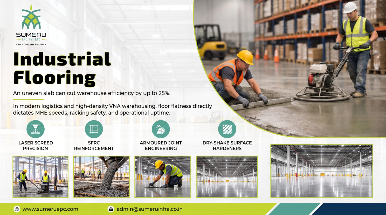 Laser screed precision concrete pouring for industrial flooring and superflat warehouse slabs in India