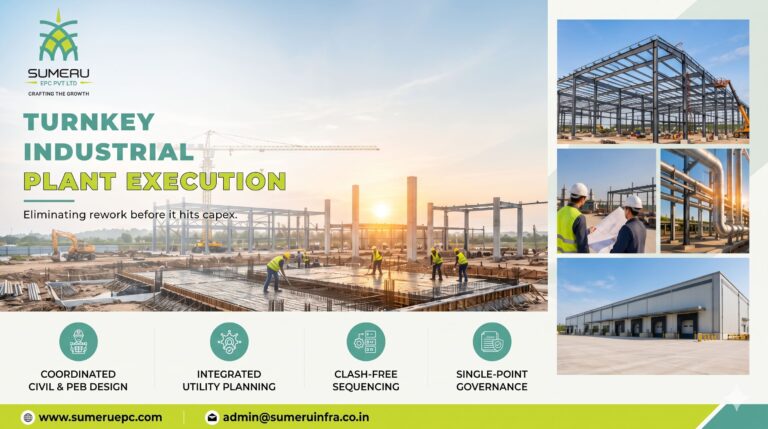 Turnkey industrial plant execution and clash-free civil PEB construction site by Sumeru EPC in India